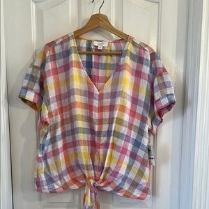 NWT Colorful Plaid Women’s Linen Top